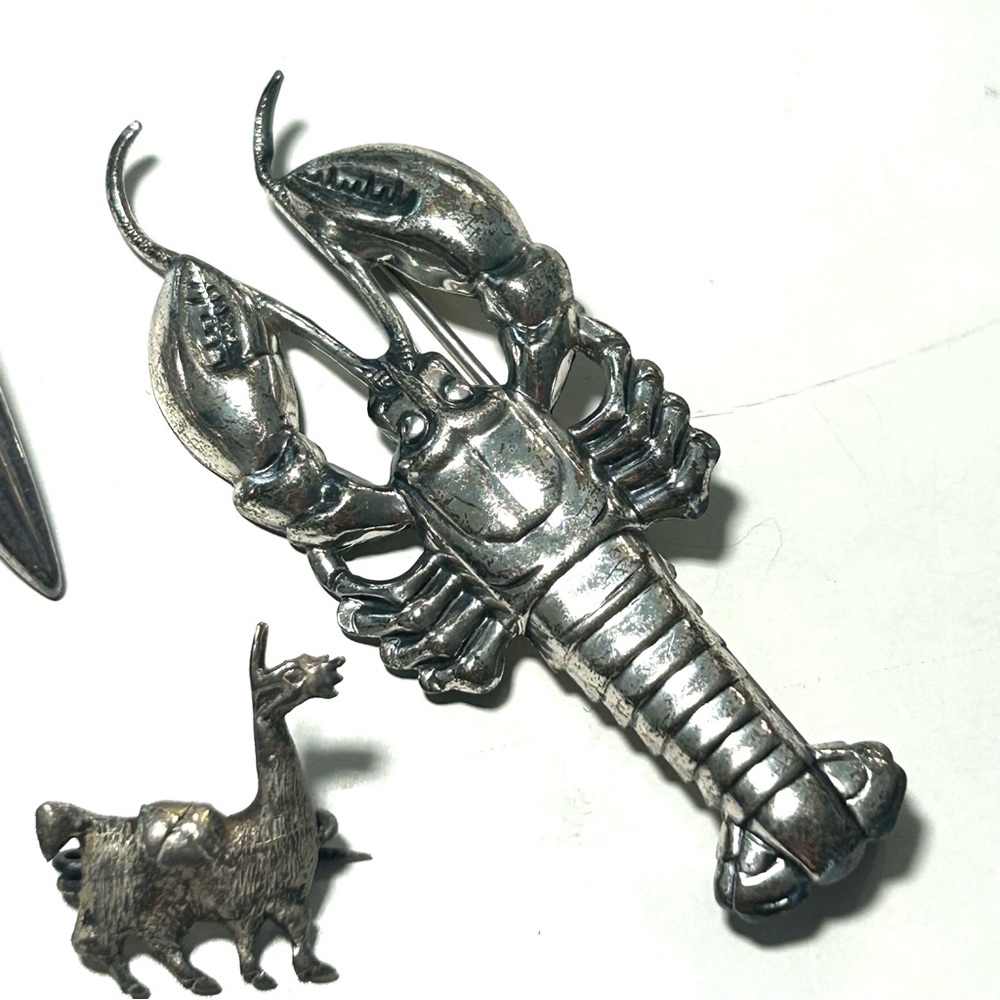 Lot 3 Vtg Sterling Silver 925 Animal Pin brooches Lobster Bird Pelican Alpaca - Picture 5 of 5